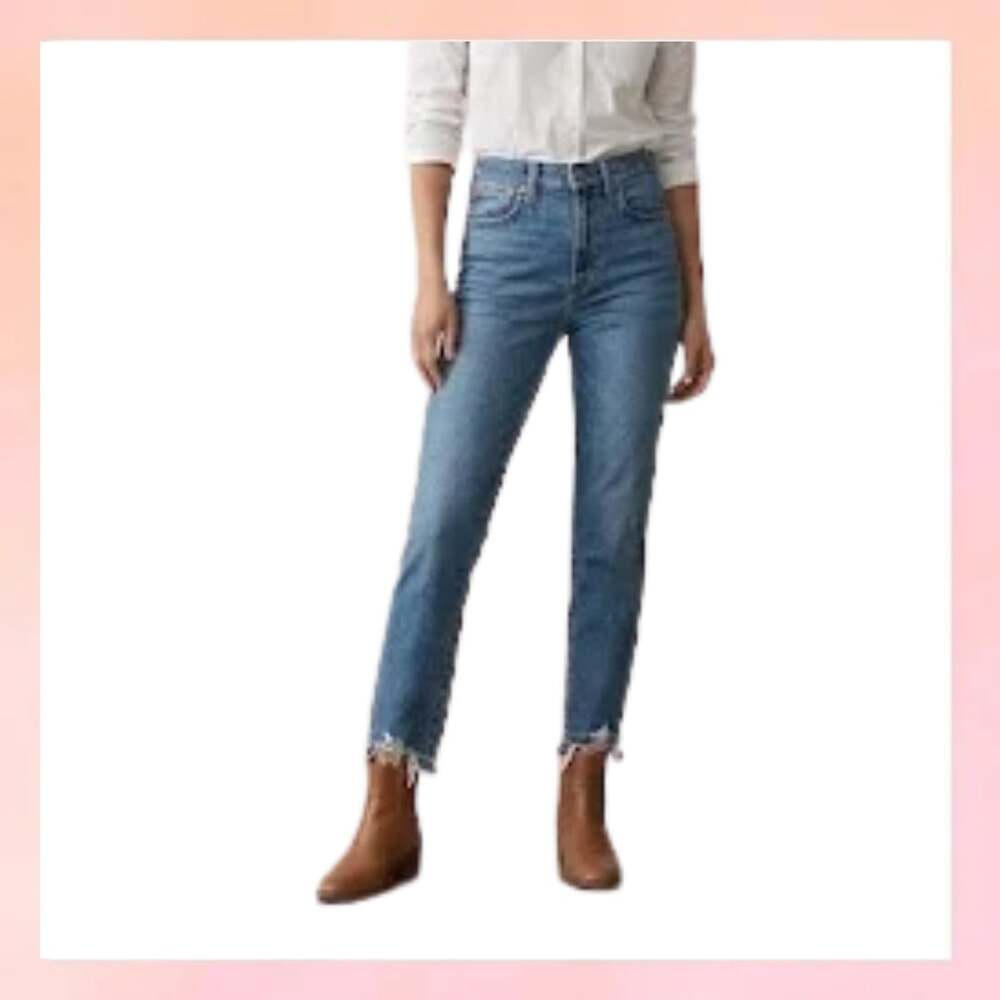 Madewell The High-Rise Slim Crop Boyjean Raw Hem Jeans Size 24